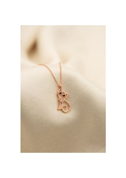 Kadın Kedi Temalı 925 Ayar Gümüş Kolye Rodyum Renkli Tasarım fırsatları