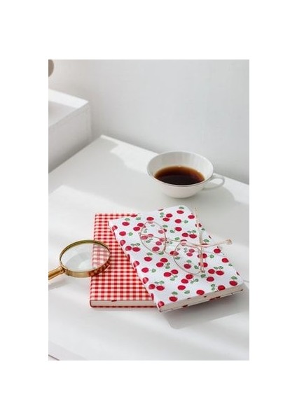 Lastikli Çizgili Defter İkili Paket 13 x 21 cm Krem Renk Sert Kapak