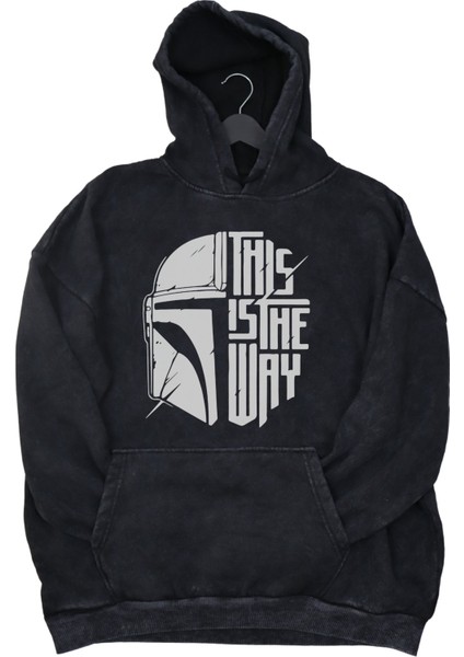 Unisex Darth Vader Baskılı Kapüşonlu Yıkamalı Sweatshirt, Oversize Star Wars Baskılı Retro Hoodie