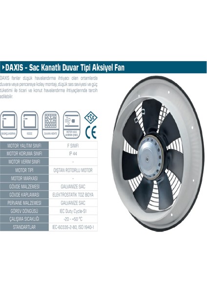 Kayıtes Daxis 300 Duvar Tipi Sac Kanatlı Aksiyel Havalandırma Fanı (2025 M³/h)