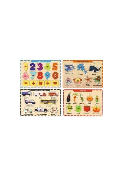 4 Adet Ahşap Bul Tak Eğitici Yapboz Puzzle Seti 2