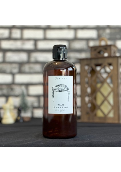 500 ml Erkek Şampuan (Man Shampoo) Etiketli Fliptop Kapaklı Amber Plastik Şişe Boston