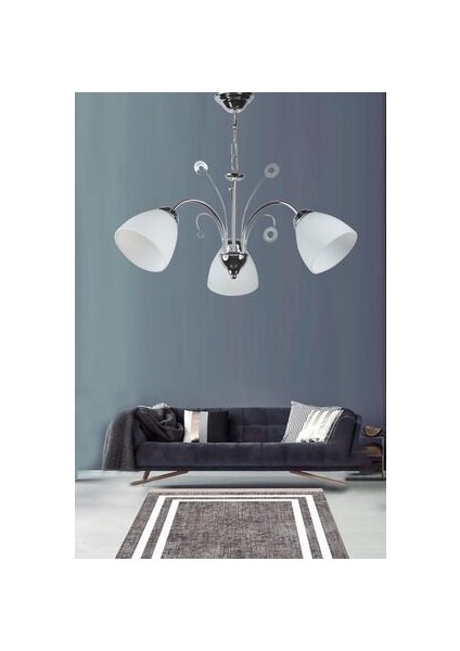 Idil Modern Krom Beyaz Opal Camlı 3 Lü Avize