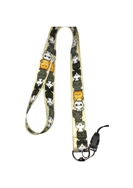 Kedi Desenli Boyun İpi ve Telefon Askısı Renkli 42 cm Uzunluk 1 Adet