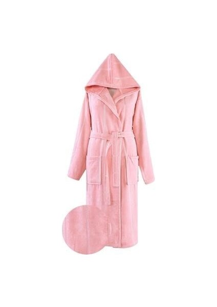 Pamuk Kapüşonlu Unisex L XL Bornoz Lara Pudra
