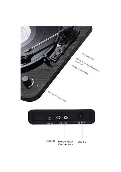 Mtx-356 Nostaljik Pikap Plak Çalar (Şarjlı Bluetooth Aux Hoparlörlü 3 Devir) İğne Dahil