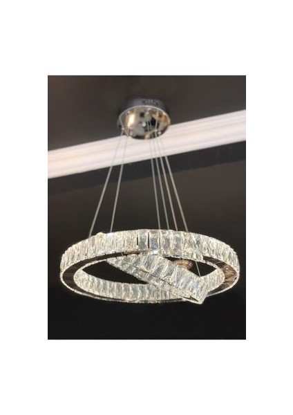 Luxury Modern Kristal Taşlı Sarkıt LED Avize Krom Kumandalı 3 Renk BURENZE841