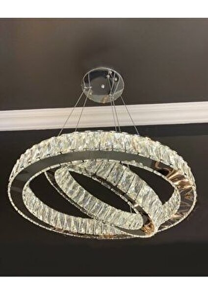 Luxury Modern Kristal Taşlı Sarkıt LED Avize Krom Kumandalı 3 Renk BURENZE841