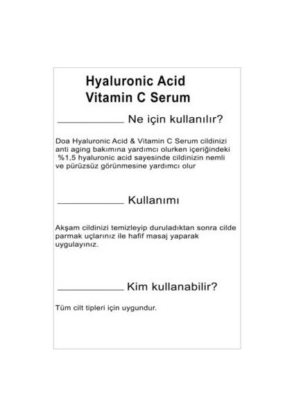 Hyaluronic Acid & Vitamin C Serum 20 ml Karma Ciltler için Canlandırıcı ve Nemlendirici fiyatları