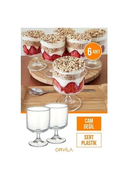 Plastik Magnolia Tatlı Sunum Bardağı 6'lı Sert Plastik Dondurma Puding Kasesi