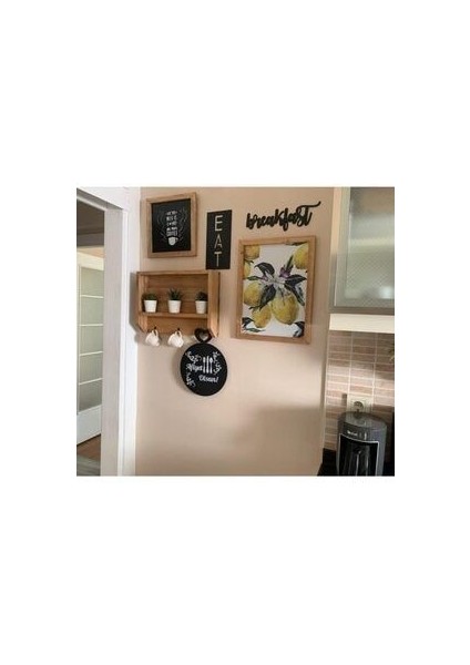 Ahşap Mutfak Dekor Tablo Seti Klasik Tasarım 6 Parça Doğal Ahşap