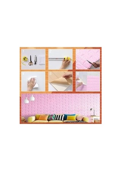 Kendinden Yapışkanlı 3D Duvar Kağıdı Paneli 70X38 cm Pembe