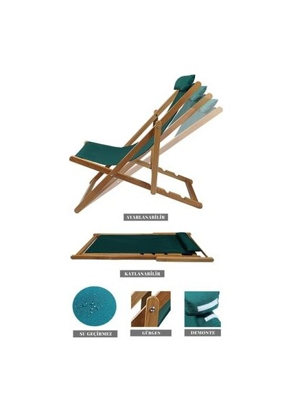 Ahşap Katlanabilir Taşınır Şezlong. Plaj, Bahçe, Teras, Balkon Şezlongu. 3 Lü Set (Krem) modelleri