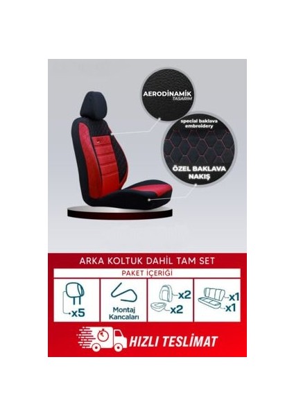 Serisi Universal Oto Koltuk Kılıfı Tam Set Kırmızı modelleri