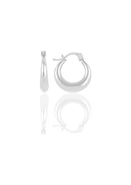 Gümüş Şarnel Küpe 925 Ayar Sade Tasarım 18x17 mm Zarif Gümüş Renk