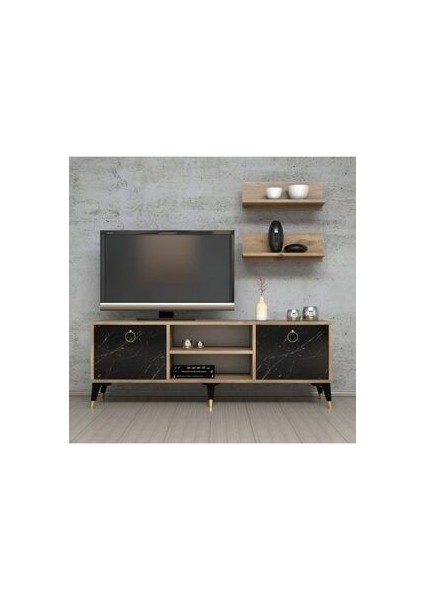 Mobilya 138 cm TV Ünitesi Çam ve Mermer Desenli Modern Tasarım Oturma Odası Mobilyası fiyatları