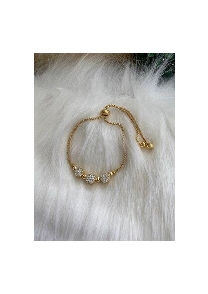 Üçlü Macun Asansör Bileklik Altın Renk Zirkon Taşlı Kadınlar İçin