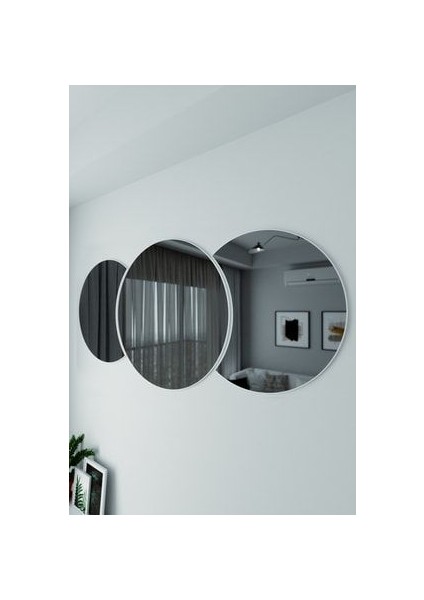 Dekoratif Çift Taraflı Füme Cam Yuvarlak Duvar Aynası 3 Parça 135x60 cm Modern Stil