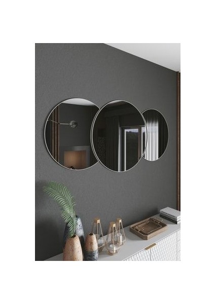 Dekoratif Çift Taraflı Füme Cam Yuvarlak Duvar Aynası 3 Parça 135x60 cm Modern Stil fırsatları