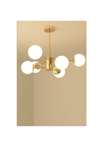 Rita Modern Gold Kaplama Beyaz Globe Camlı Altılı Avize