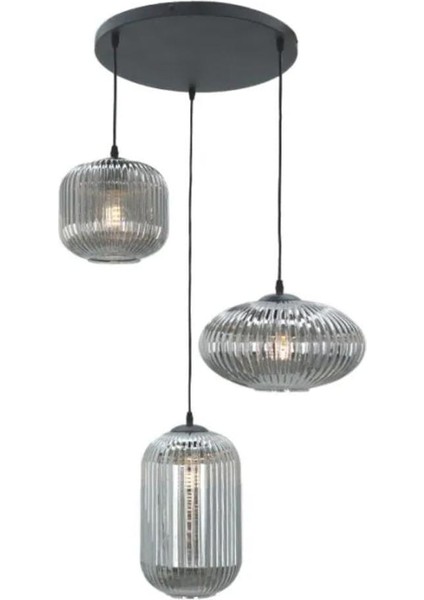 Demet Habek Mylights Füme Camlı Rustik Salon Avize Taban 40 cm