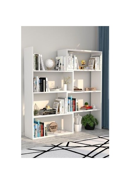 Modern Kitaplık Beyaz 1. Sınıf Suntalam 118x120x20 cm Minimalist Tasarım Ev ve Ofis Kullanımı