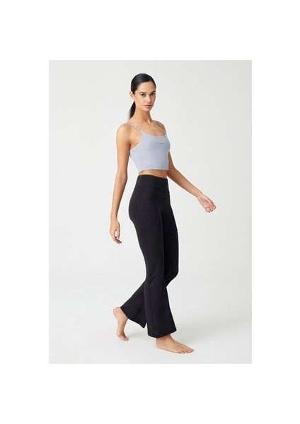 Kadın Siyah Yüksek Bel Toparlayıcı Çift Cepli Ispanyol Paça Tayt Bootcut