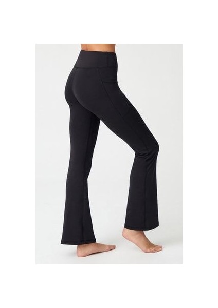 Kadın Siyah Yüksek Bel Toparlayıcı Çift Cepli Ispanyol Paça Tayt Bootcut fiyatları