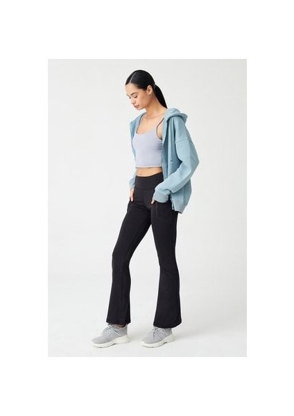 Kadın Siyah Yüksek Bel Toparlayıcı Çift Cepli Ispanyol Paça Tayt Bootcut