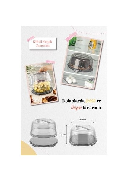 Pasta ve Kek Saklama Taşıma Kabı BPA Free Plastik Sızdırmaz 26,5x13,5 cm Çok Amaçlı fiyatları