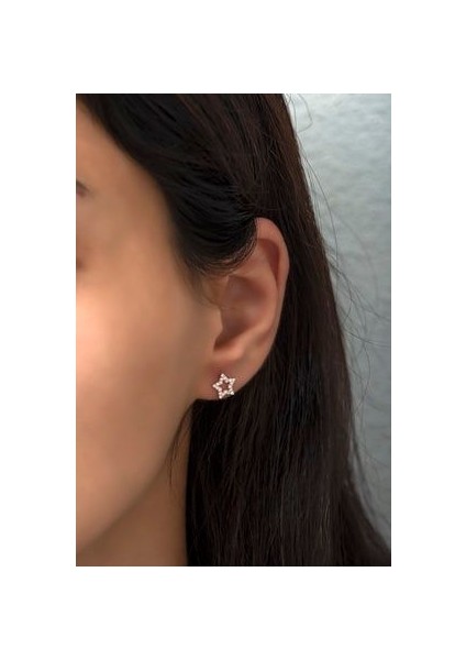 925 Ayar Gümüş Rose Zirkon Taşlı Yıldız Küpe fiyatları