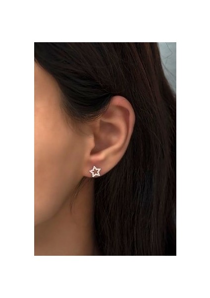 925 Ayar Gümüş Rose Zirkon Taşlı Yıldız Küpe modelleri
