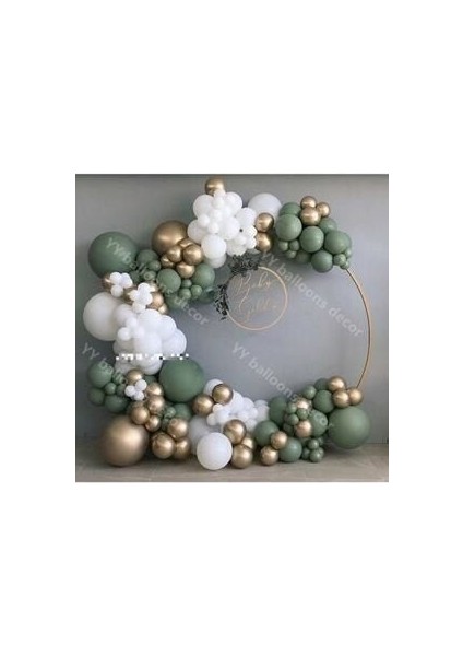 - 100 Adet Krom Gold Küf Yeşili ve Pastel Beyaz Balon Zinciri