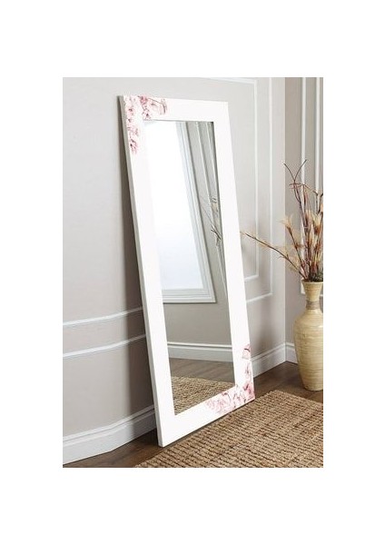 Floral Dekoratif Boy Aynası MDF Çerçeve ile 150x60 cm Modern Tasarım