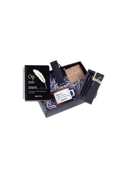 Öğretmenler Günü İçin Tasarlanmış Ahşap Defter ve Seramik Çay Kupası Hediye Seti