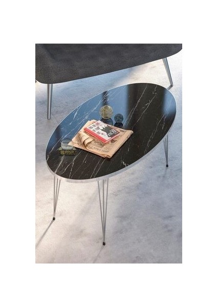 Modern Orta Sehpa ve 3'lü Zigon Sehpa Takımı Gümüş Metal Ayaklı Yonga Levha 90x50x43 cm Şık Tasarım fırsatları