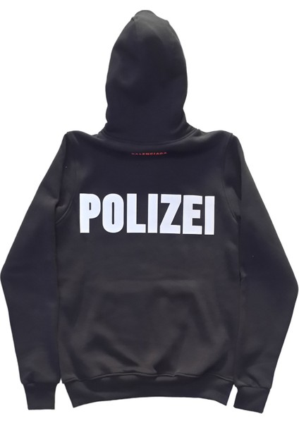 Erkek Kapüşonlu Bağcıklı Kanguru Cepli Fosforlu Yazı Baskılı Siyah Sweatshirt Esk-Plz