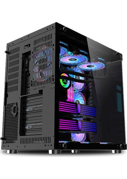 Snt Luobin Iıı Midi Tower Atx Akvaryum 750 Watt 80+ Güç Kaynağı 7x Argb Fan Uzaktan Kumanda Kontroller Siyah Gaming Kasa