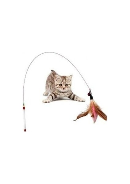 Kedi Oyun Oltası 90 cm Renkli Tüylü Kedi Oyuncağı