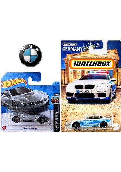 2 Araç Bmw Set - Hot Wheels I8 Roadster & Matchbox M5 Police (1/64)