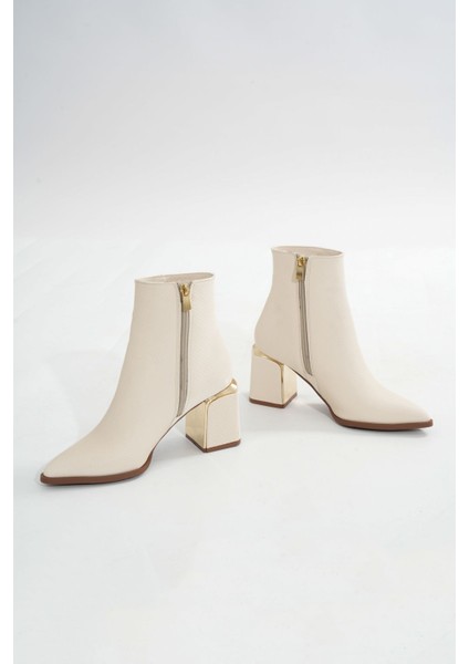 DNZ-409 Bej Fermuarlı Topuklu Kadın Günlük Bot fırsatları