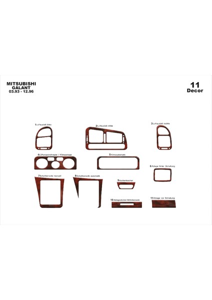 Marscockpitdesign Mitsubishi Galant Konsol-Maun Kaplama 1993-1996 11 Parça