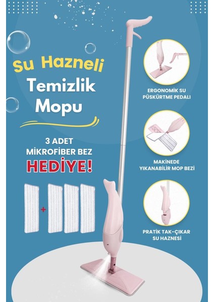 Yunus Spreyli Su Hazneli Mop + 3 Adet Mikrofiber Bez Hediye!