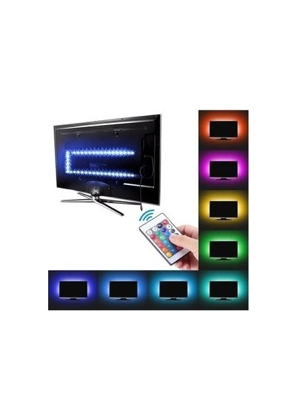 Tv Arkası 5V RGB Şerit LED | 3 Çipli Monitör Arkası Kumandalı 5V RGB Şerit LED | Iç Mekan USBli RGB LED Işıldak | 5V RGB LED Şerit Iç Mekan