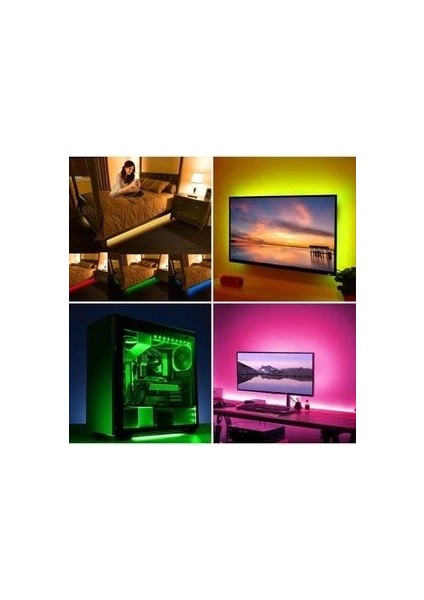 Tv Arkası 5V RGB Şerit LED | 3 Çipli Monitör Arkası Kumandalı 5V RGB Şerit LED | Iç Mekan USBli RGB LED Işıldak | 5V RGB LED Şerit Iç Mekan