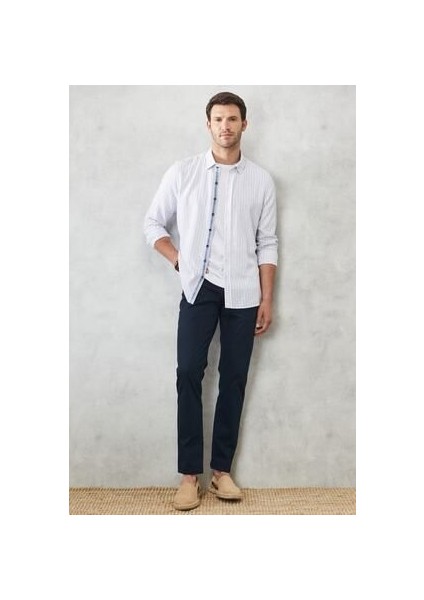 Erkek Lacivert Slim Fit Dar Kesim Pamuklu Esnek Chino Pantolon