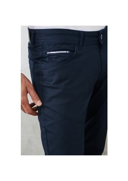 Erkek Lacivert Slim Fit Dar Kesim Pamuklu Esnek Chino Pantolon