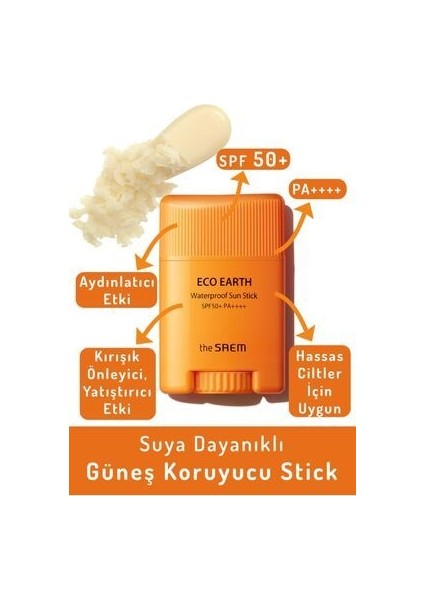 Suya Dayanıklı Güneş Koruyucu Stick 17 gr - Eco Earth Waterproof Sun Stick Spf 50+ ve Pa++++