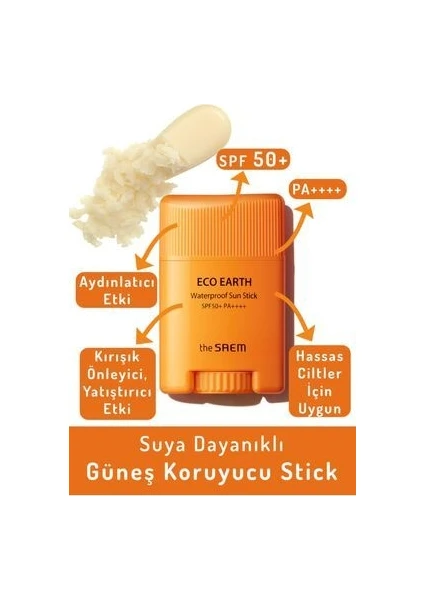 The Saem Suya Dayanıklı Güneş Koruyucu Stick 17 gr - Eco Earth Waterproof Sun Stick Spf 50+ ve Pa++++