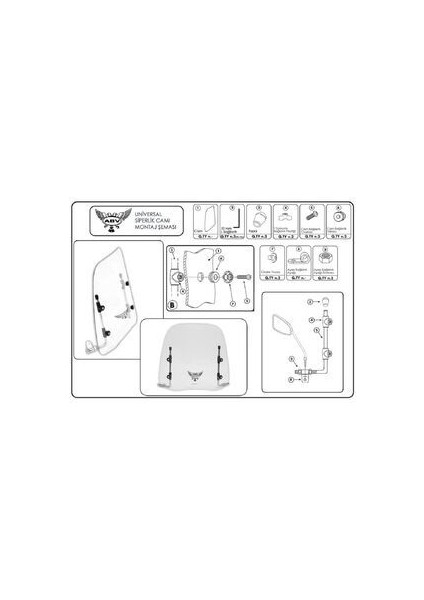 Üniversal Füme Siperlik (41x45 cm) + Bağlantı Ekipmanı (Motosiklet Camı) modelleri